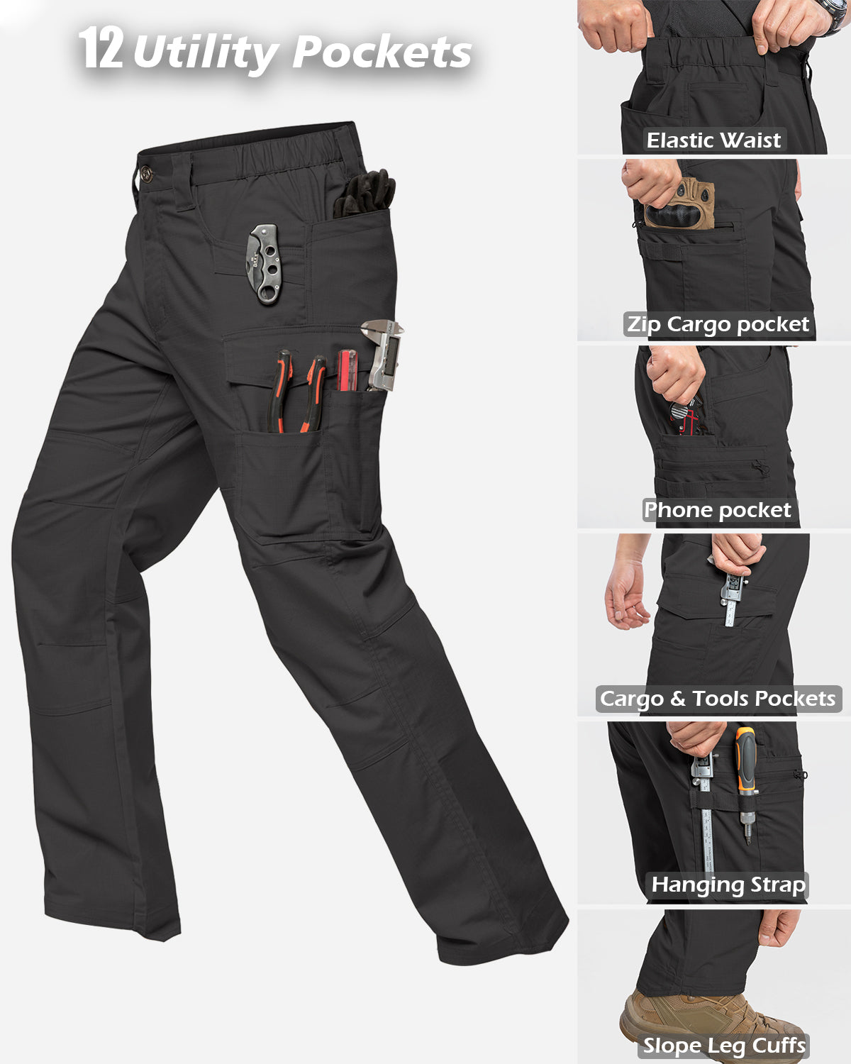 Men's Stretch Ripstop Work Pants - 12 Pockets
